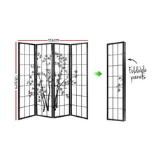 Load image into Gallery viewer, 4 Panel Pine Wood Stand Shoji Bamboo Black White Room Divider Privacy Screen
