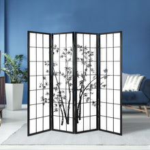 Load image into Gallery viewer, 4 Panel Pine Wood Stand Shoji Bamboo Black White Room Divider Privacy Screen
