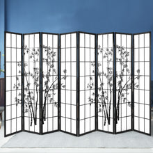 Load image into Gallery viewer, 8 Panel Room Divider Privacy Screen Pine Wood Stand Shoji Bamboo Black White
