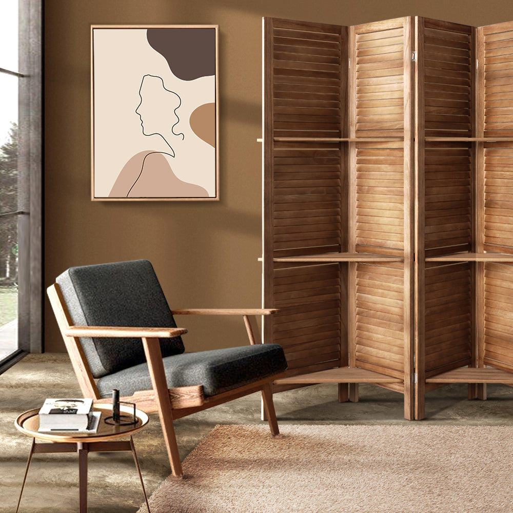 4 Panel Foldable Brown Room Divider