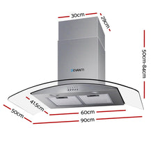 Load image into Gallery viewer, Devanti Range Hood 900mm Rangehood Kitchen Stainless Glass Canopy 90cm
