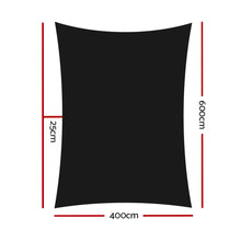 Load image into Gallery viewer, Instahut Shade Sail 4x6m Rectangle 280GSM 98% Black Shade Cloth
