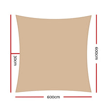 Load image into Gallery viewer, Instahut Shade Sail 6x6m Rectangle 280GSM 98% Sand Shade Cloth
