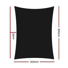 Load image into Gallery viewer, Instahut Shade Sail 6x8m Rectangle 280GSM 98% Black Shade Cloth
