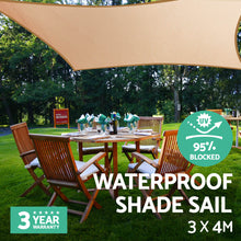 Load image into Gallery viewer, Instahut Waterproof Shade Sail 3x4m Rectangle Sand 95% Shade Cloth
