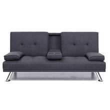 Load image into Gallery viewer, Artiss Linen Fabric 3 Seater Sofa Bed Recliner Lounge Couch Cup Holder Futon Dark Grey

