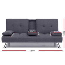 Load image into Gallery viewer, Artiss Linen Fabric 3 Seater Sofa Bed Recliner Lounge Couch Cup Holder Futon Dark Grey
