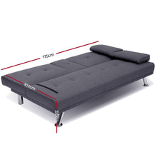 Load image into Gallery viewer, Artiss Linen Fabric 3 Seater Sofa Bed Recliner Lounge Couch Cup Holder Futon Dark Grey

