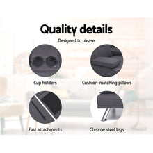 Load image into Gallery viewer, Artiss Linen Fabric 3 Seater Sofa Bed Recliner Lounge Couch Cup Holder Futon Dark Grey
