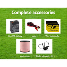 Load image into Gallery viewer, Giantz Fence Energiser 3KM Solar Powered Electric 400M Poly Tape Insulator
