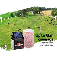 Load image into Gallery viewer, Giantz Fence Energiser 3KM Solar Powered Electric 2KM Poly Wire
