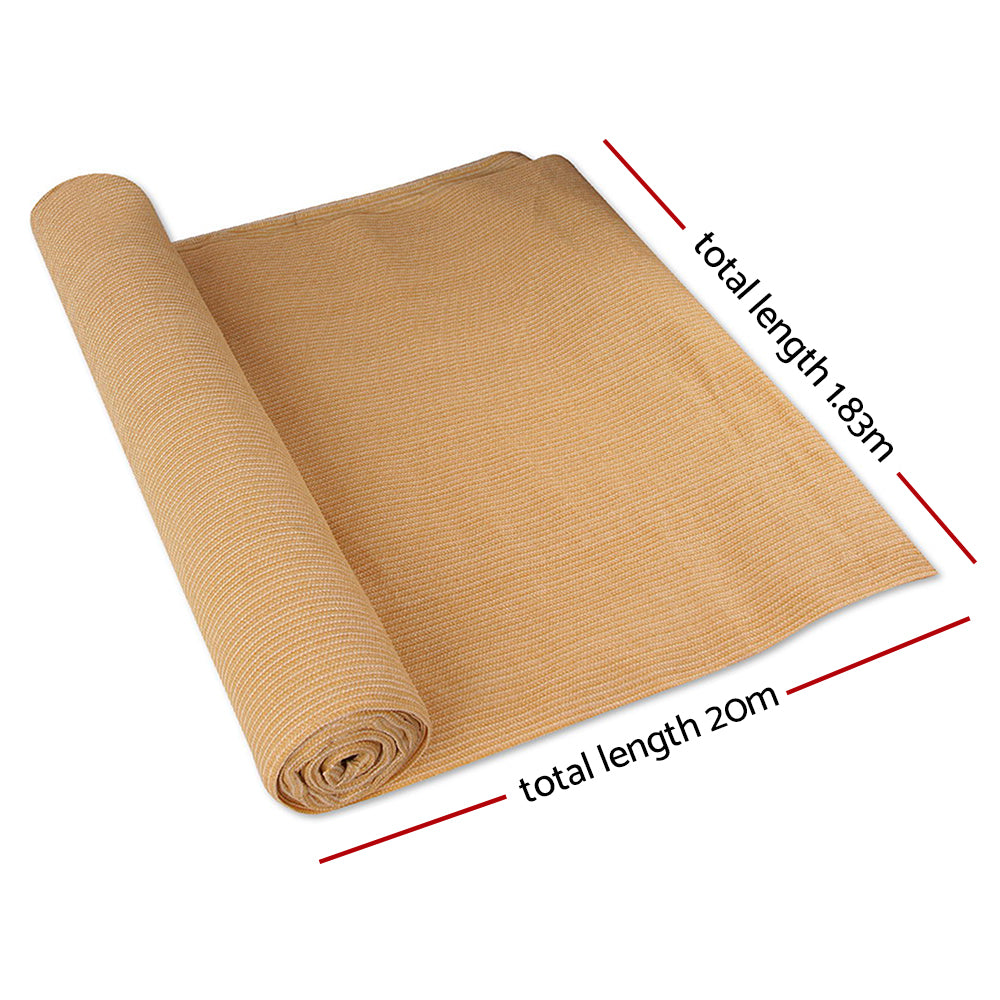 1.83 x 20m Shade Sail Cloth - Sandstone, 90% Shade Block