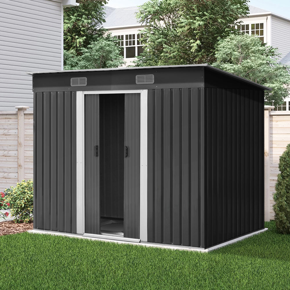 Durable Galvanized Steel Outdoor Storage Garden Shed 2.38x1.31M with Base