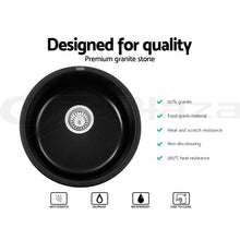 Load image into Gallery viewer, Cefito Stone Kitchen Sink Round 430MM Granite Under/Topmount Basin Bowl Laundry Black
