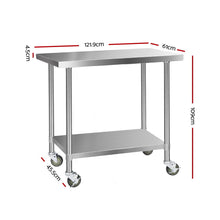 Load image into Gallery viewer, 1219MM x 610MM 304 Stainless Steel Kitchen Benches Work Bench Food Prep Table with Wheels
