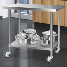 Load image into Gallery viewer, 1219MM x 610MM 304 Stainless Steel Kitchen Benches Work Bench Food Prep Table with Wheels

