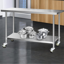 Load image into Gallery viewer, 1524 x 610mm 304 Stainless Steel Kitchen Work Bench Food Prep Table with Wheels
