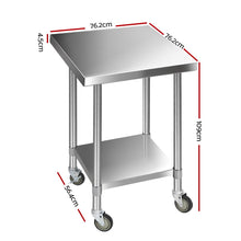 Load image into Gallery viewer, 762 x 762mm Commercial Stainless Steel Kitchen Bench with 4pcs Castor Wheels
