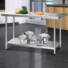 Load image into Gallery viewer, 1524 x 610mm 430 Stainless Steel Kitchen Work Bench Food Prep Table with Wheels
