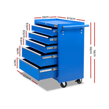 Load image into Gallery viewer, Giantz 5 Drawer Mechanic Tool Box Cabinet Storage Trolley - Blue
