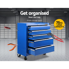 Load image into Gallery viewer, Giantz 5 Drawer Mechanic Tool Box Cabinet Storage Trolley - Blue
