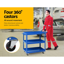 Load image into Gallery viewer, Giantz Tool Cart 3 Tier Parts Steel Trolley Mechanic Storage Organizer Blue
