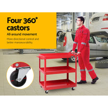 Load image into Gallery viewer, Giantz Tool Cart 3 Tier Parts Steel Trolley Mechanic Storage Organizer Red
