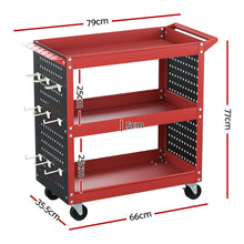 Load image into Gallery viewer, Giantz 3-Tier Tool Cart Storage Trolley Workshop Garage Pegboard Hooks Red

