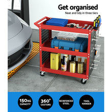 Load image into Gallery viewer, Giantz 3-Tier Tool Cart Storage Trolley Workshop Garage Pegboard Hooks Red
