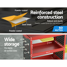 Load image into Gallery viewer, Giantz 3-Tier Tool Cart Storage Trolley Workshop Garage Pegboard Hooks Red
