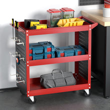 Load image into Gallery viewer, Giantz 3-Tier Tool Cart Storage Trolley Workshop Garage Pegboard Hooks Red
