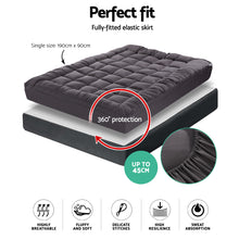 Load image into Gallery viewer, Giselle Single Mattress Topper Pillowtop 1000GSM Charcoal Microfibre Bamboo Fibre Filling Protector
