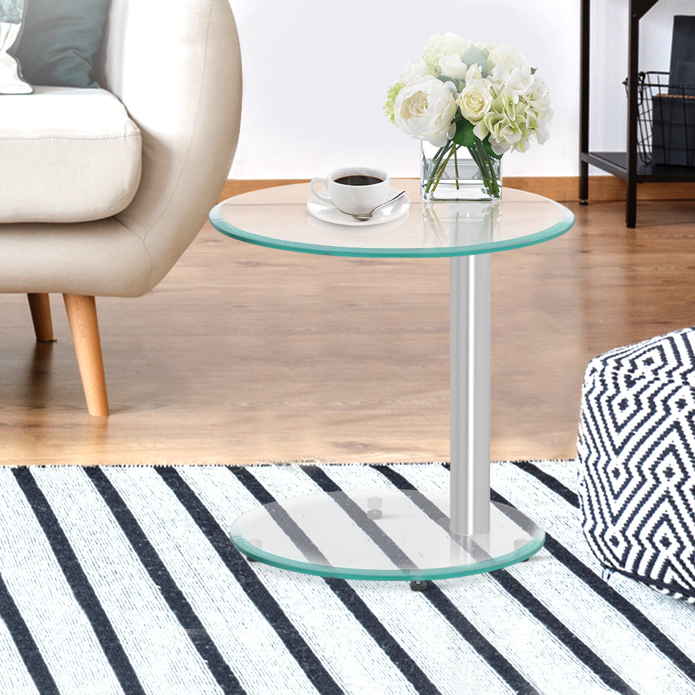 Oval Tempered Glass 2 Tier Coffee Table