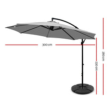 Load image into Gallery viewer, Instahut 3M Umbrella with 48x48cm Base Outdoor Umbrellas Cantilever Sun Beach Garden Patio Grey
