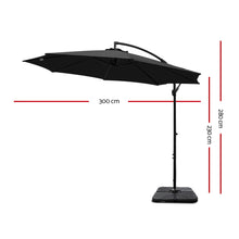Load image into Gallery viewer, Instahut 3M Umbrella with 50x50cm Base Outdoor Umbrellas Cantilever Sun Stand UV Garden Black
