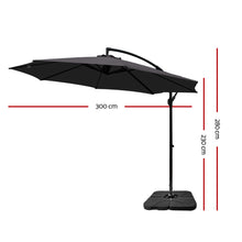 Load image into Gallery viewer, Instahut 3M Umbrella with 50x50cm Base Outdoor Umbrellas Cantilever Sun Stand UV Garden Charcoal
