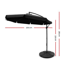 Load image into Gallery viewer, Instahut 3M Umbrella with 48x48cm Base Outdoor Umbrellas Cantilever Sun Beach UV Black
