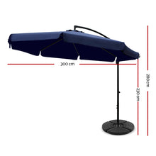 Load image into Gallery viewer, Instahut 3M Umbrella with 48x48cm Base Outdoor Umbrellas Cantilever Sun Beach UV Navy
