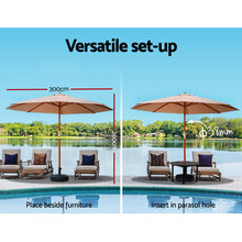 Load image into Gallery viewer, Instahut Outdoor Umbrella Pole Umbrellas 3M with Base Garden Stand Deck Beige
