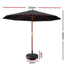Load image into Gallery viewer, Instahut Outdoor Umbrella 3M with Base Pole Umbrellas Garden Stand Deck Black
