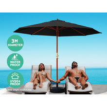 Load image into Gallery viewer, Instahut Outdoor Umbrella 3M with Base Pole Umbrellas Garden Stand Deck Black
