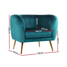 Load image into Gallery viewer, Artiss Armchair Lounge Sofa Arm Chair Accent Chairs Armchairs Couch Velvet Green
