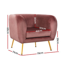 Load image into Gallery viewer, Artiss Armchair Lounge Sofa Arm Chair Accent Chairs Armchairs Couch Velvet Pink
