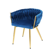 Load image into Gallery viewer, Artiss Dining Chair Cafe Chair Velvet Upholstered Woven Back Armrest Blue
