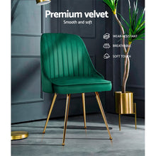 Load image into Gallery viewer, Artiss Set of 2 Dining Chairs Retro Chair Cafe Kitchen Modern Metal Legs Velvet Green
