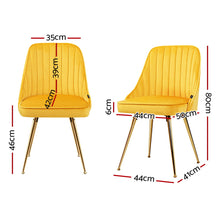 Load image into Gallery viewer, Artiss Set of 2 Dining Chairs Retro Chair Cafe Kitchen Modern Metal Legs Velvet Yellow
