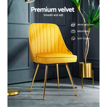 Load image into Gallery viewer, Artiss Set of 2 Dining Chairs Retro Chair Cafe Kitchen Modern Metal Legs Velvet Yellow
