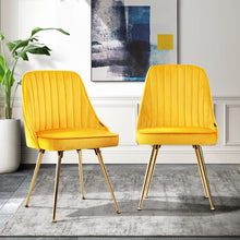 Load image into Gallery viewer, Artiss Set of 2 Dining Chairs Retro Chair Cafe Kitchen Modern Metal Legs Velvet Yellow
