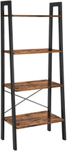 Load image into Gallery viewer, Rustic brown and black steel Metal Frame 4 Tier bookshelf
