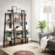 Load image into Gallery viewer, Rustic brown and black steel Metal Frame 4 Tier bookshelf
